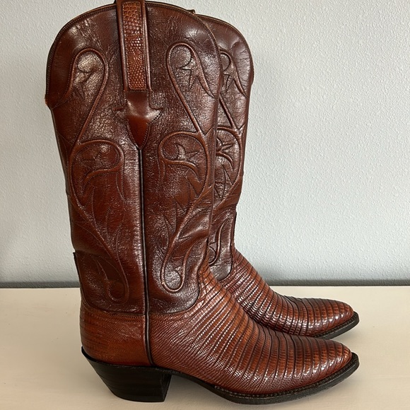 Lucchese • Vintage Women’s Classic Lizard Skin Leather Cowboy Boots Cognac Sz 7 - Picture 15 of 16